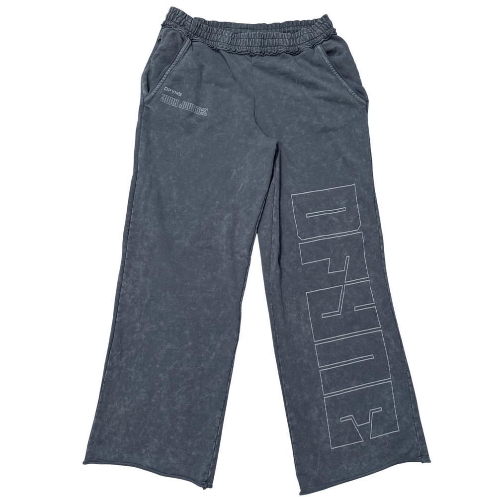 DFYNE Your Journey Washed Gray Wide Leg Sweatpants Large Logo Graphic Joggers L